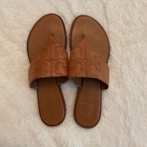 Tory Burch Weston Full Logo Thong Sandal Tan Size 8